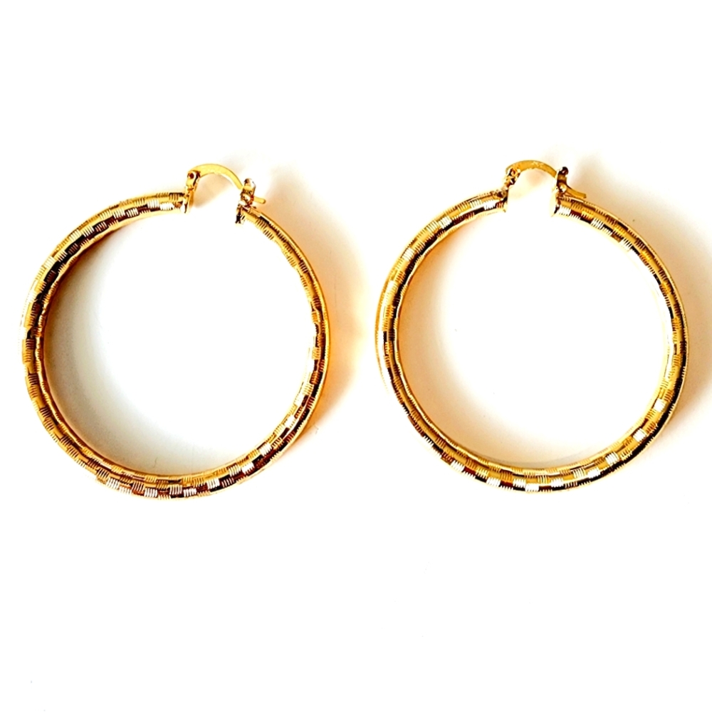 Gold Plated Textured Hoop Earrings